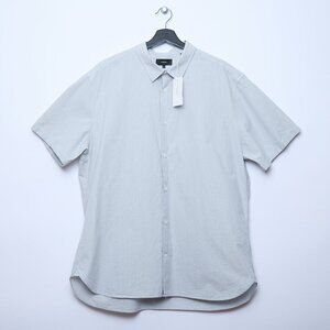 VINCE NWT Short Sleeve Slim Fit Button Down 100% Cotton Striped White Blue XXL